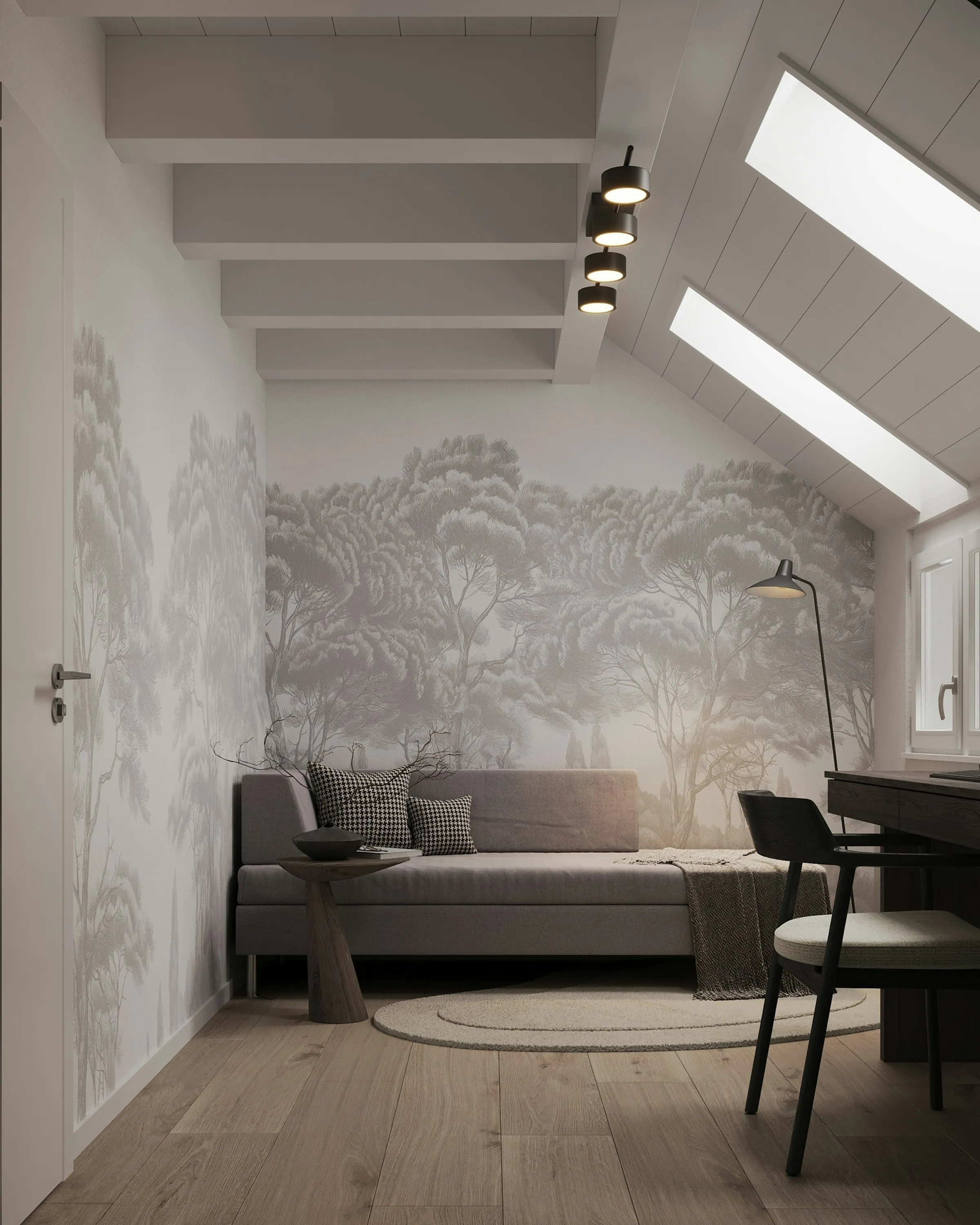 Séjour contemporain clair au parquet chêne