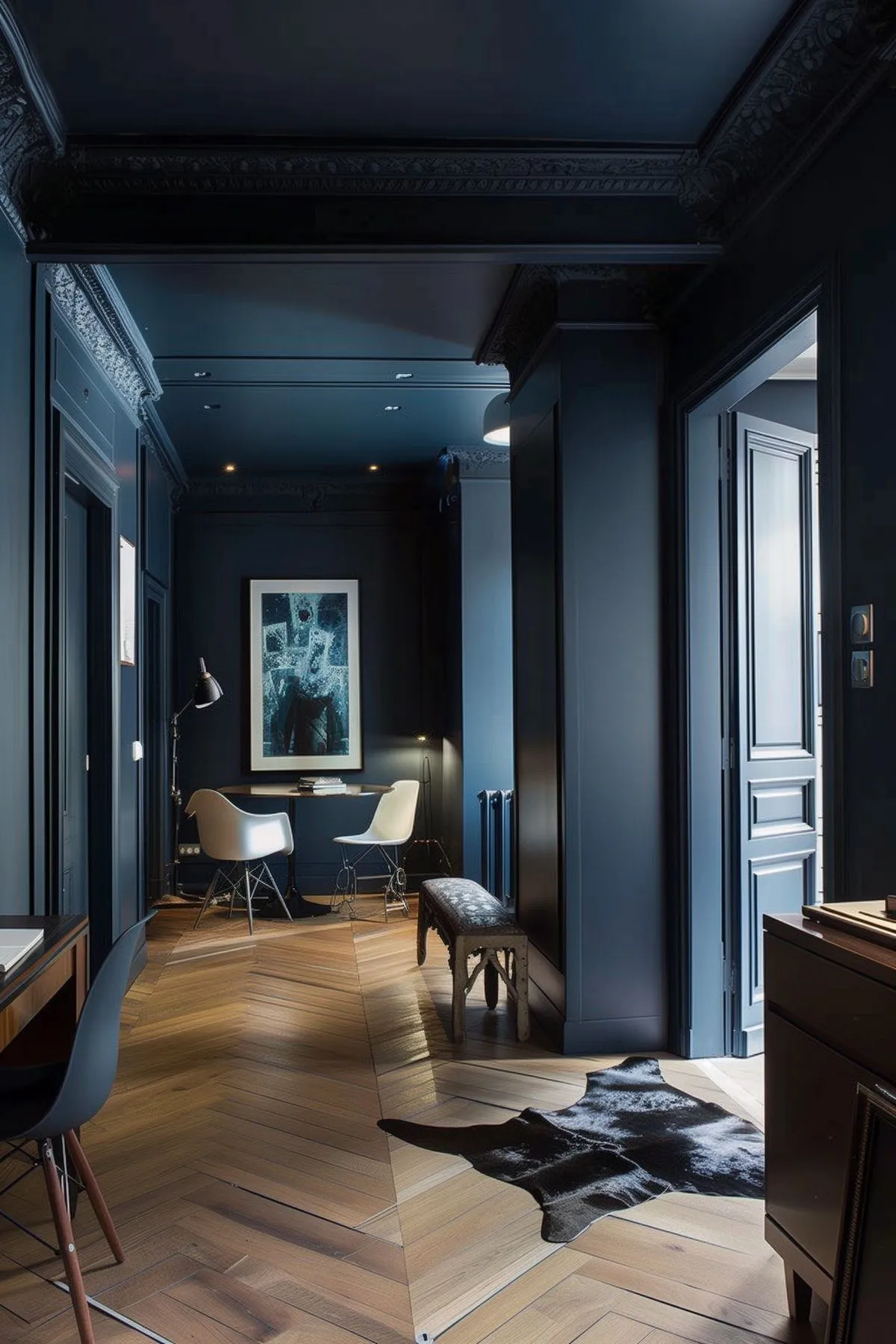Couloir en parquet chevrons