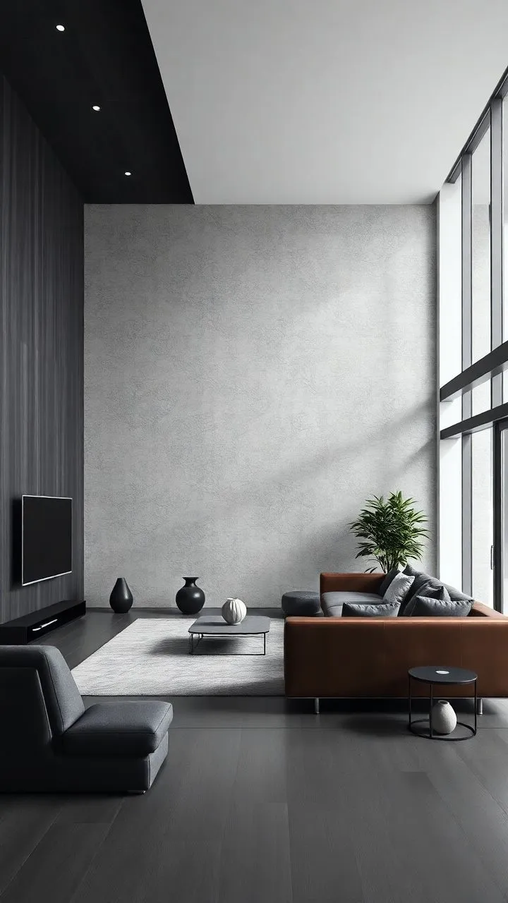 Sol souple gris uni dans un séjour contemporain