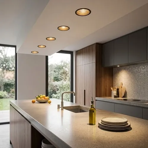 Faux plafond avec spots encastrés dans une cuisine